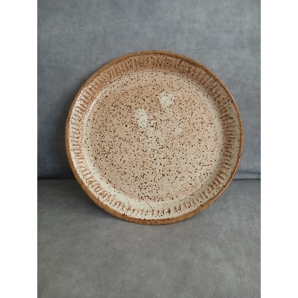 Studio Pottery Speckled Stoneware Small Plate Trinket Dish Hand Stamped 6.5"